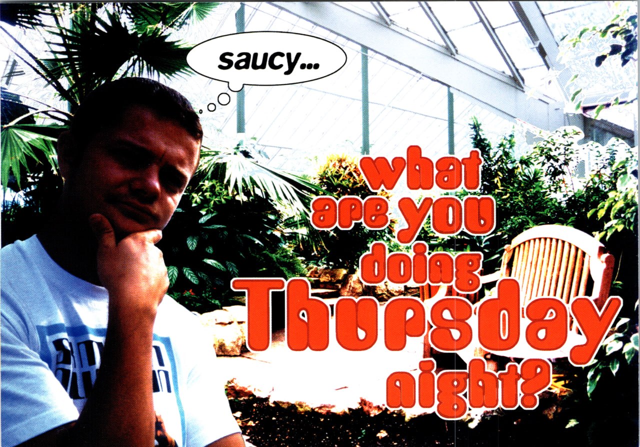 Sarah Chapman DJ flyer, Saucy presents Bass X Garage, South Parade Pier, 1995, with Martin S, Triggss, DJ Digit